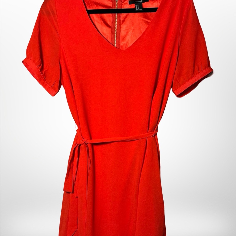 Forever21 Vibrant Red Chiffon Dress with Belt